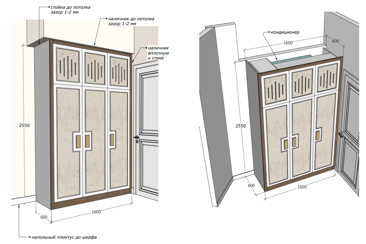 Шкаф для вещей в спальне эскиз
