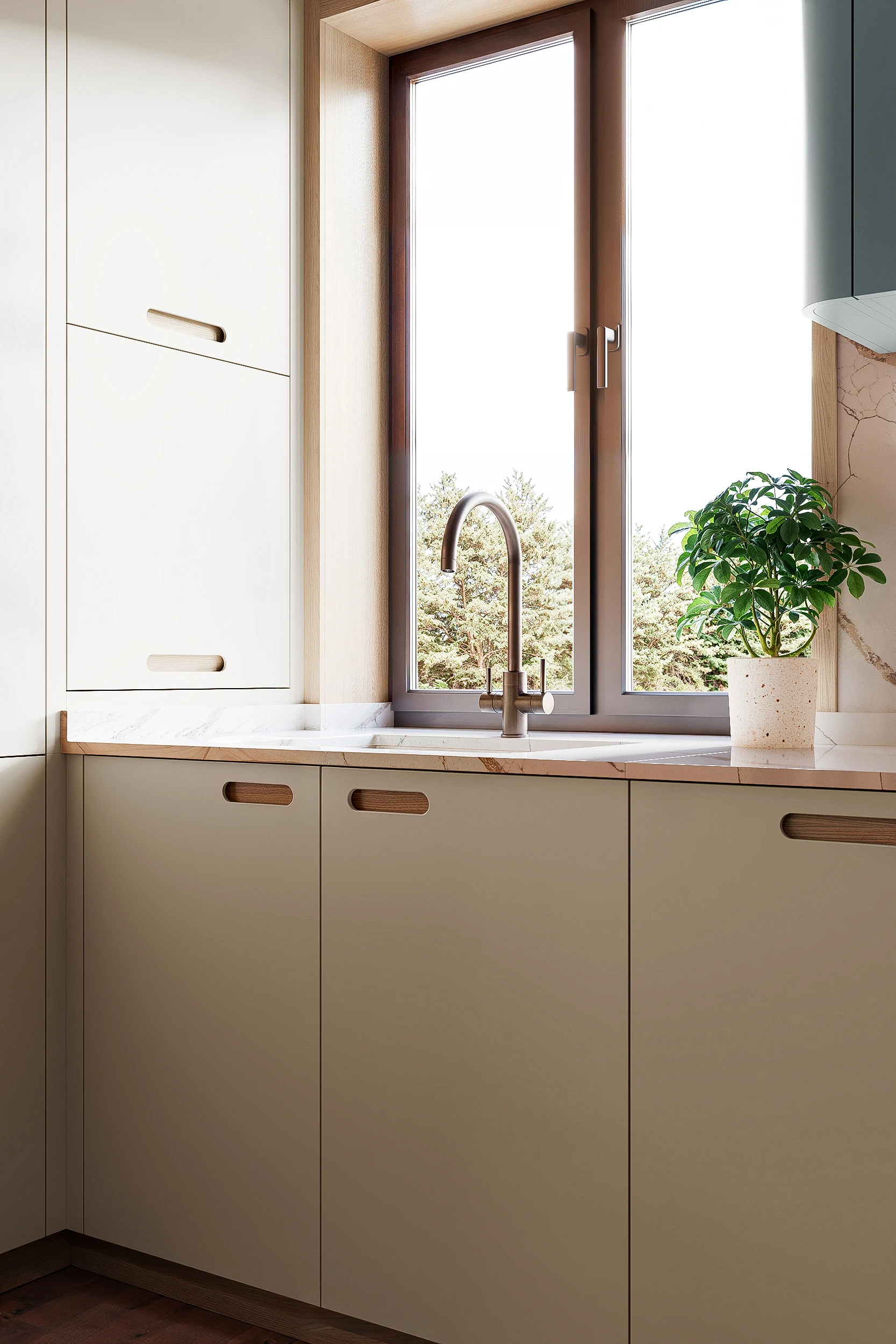 Кухонный шкаф с мойкой у окна МАЛЕВИЧ СТАДИОН John Green Мойка около окна у кухни МАЛЕВИЧ СТАДИОН John Green