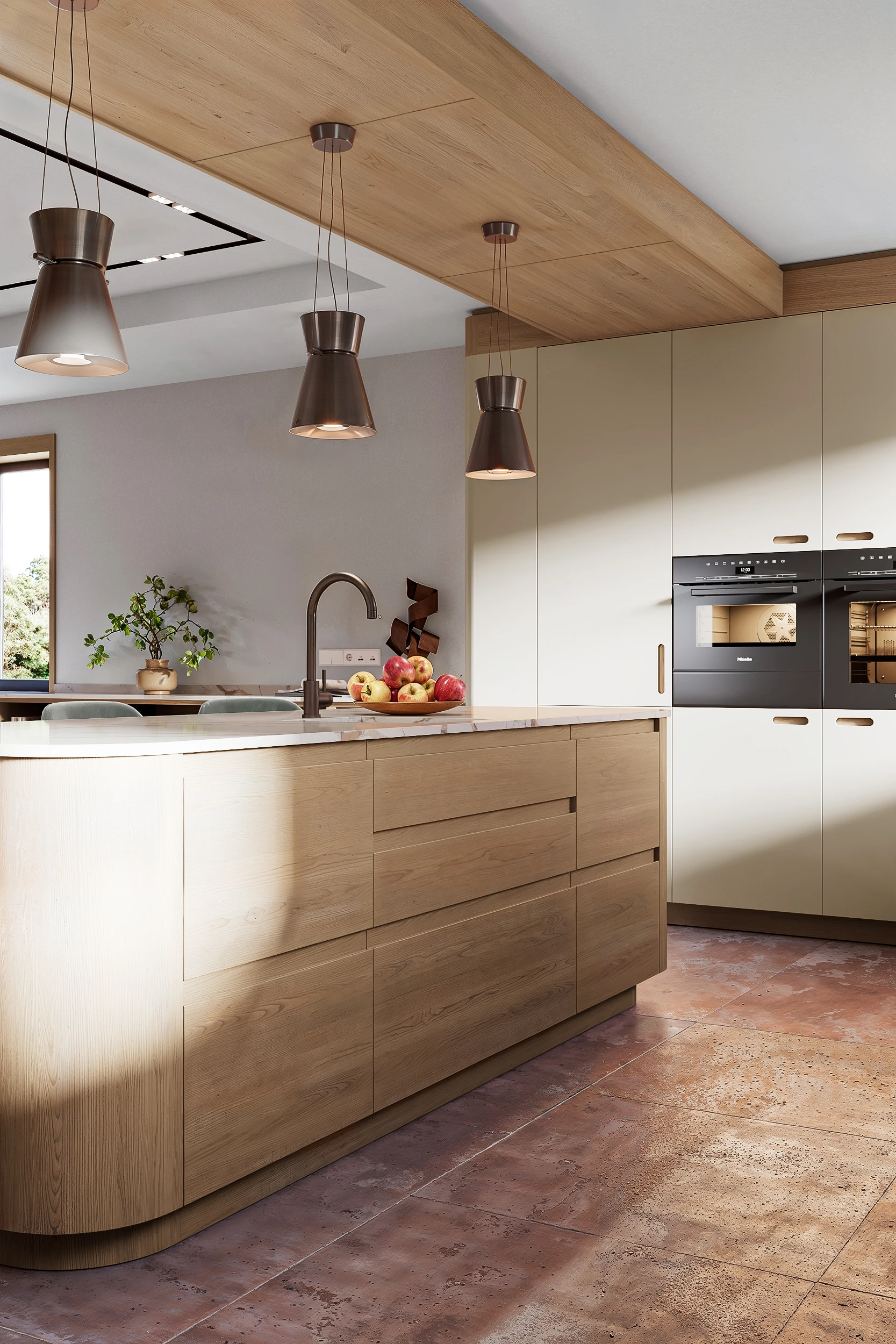 Кухонный остров из дерева, со скруглёнными углами МАЛЕВИЧ СТАДИОН John Green Остров без ручек МАЛЕВИЧ СТАДИОН John Green